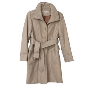 Kenneth Cole Y2K 90s Trench Coat Women’s 8 Tan Camel Wool Long Belted Pea Coat